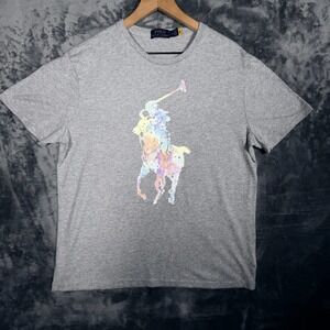 Polo Ralph Lauren Mens T-Shirt Size L Gray Big Pony Logo Graphic Short Sleeve
